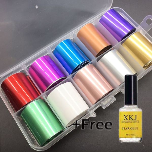 

1 box 2.5*100cm laser starry holographic nail foil set nail sticker nails foils art kits with star glue stencil decal, Red;pink