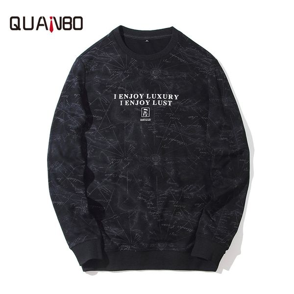 

quanbo2017 new spring autumn men's european american style fashion letter printing o-neck long sleeve men sweatshirt men hoodies, Black