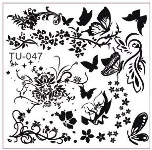 

6.6*6.6cm flower butterfly nail art image plate nail template beauty tools ,nail disk dia 6cm,*** tu-47 ***, White