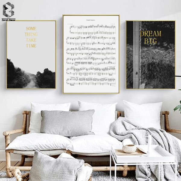 

nordic style posters and prints mountain wall art canvas painting gold quotes landscape pictures for living room home decoration