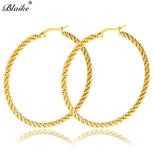 

blaike stainless steel gold/silver/black/rose gold big round circle hoop earrings for women vintage titanium steel boho earrings, Golden;silver
