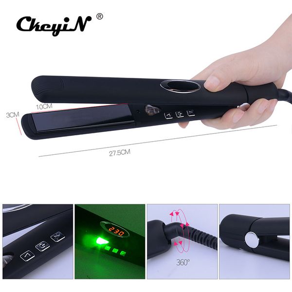 

ckeyin led digital infrared hair care iron temperature control 3d floating ceramic hair straightener negative ions straightening, Black