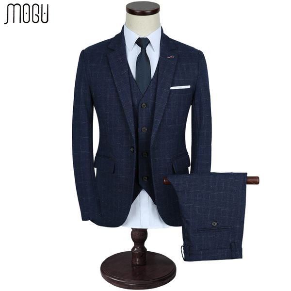 

mogu three pieces plaid men's suits 2017 new arrival fashion lattice slim fit men's clothing asian size suits men, White;black