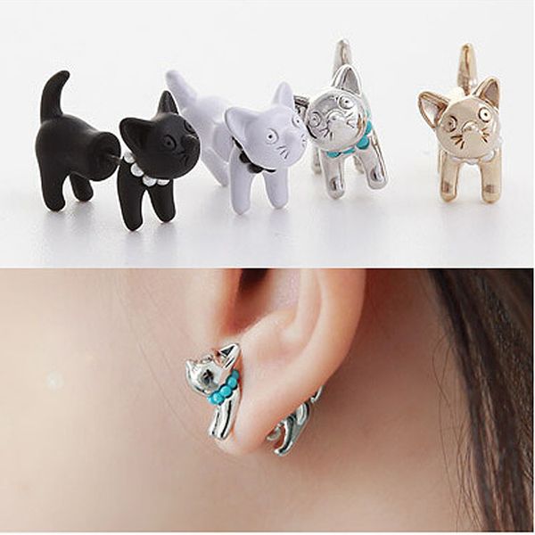 

fashion cute multicolor kitten modeling earrings cartoon animal earrings cartoon earrings for men and women, Golden