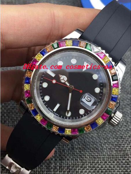

luxury watches rainbow diamond 116695sats new black dial rubber bracelet automatic fashion mens watch wristwatch, Slivery;brown
