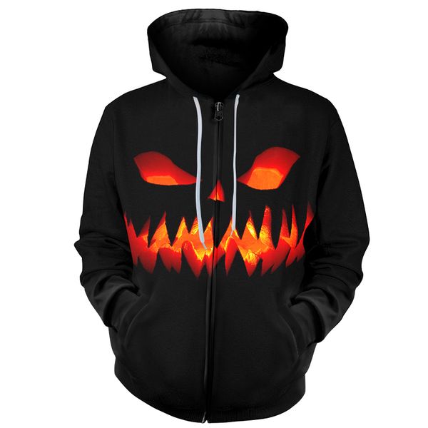 

cloudstyle new winter zipper hoodies male fashion halloween pocket hooded 3d print skulls sweatshirts full sleeve zip up hoodie, Black