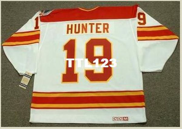 

mens #19 tim hunter calgary flames 1989 ccm vintage retro home away hockey jersey or custom any name or number retro jersey, Black;red