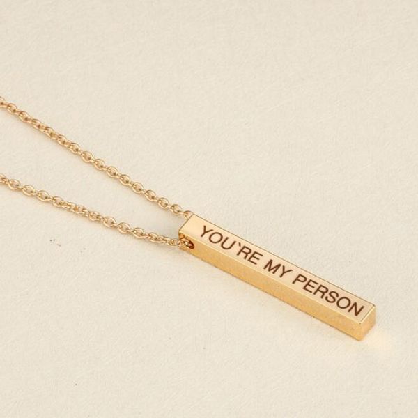 

golden cube engraving 'you are my person' couple necklace friend gift stainless steel necklace pendant, Silver