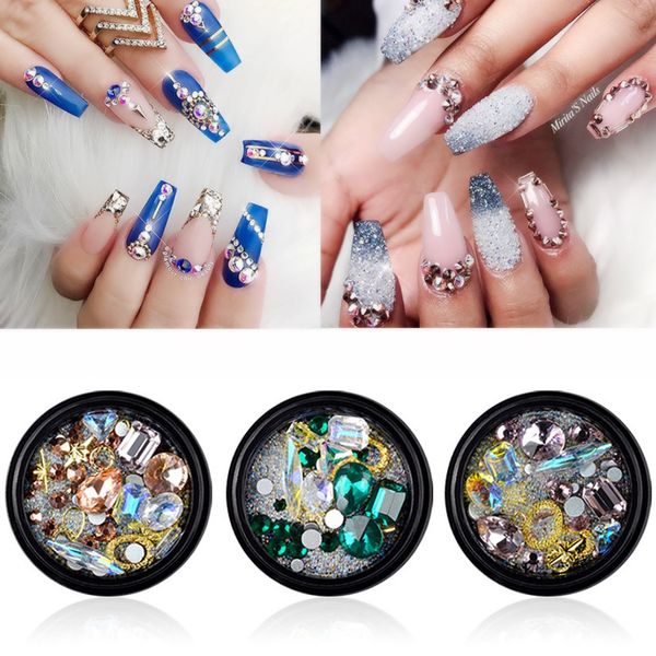 

2018 / new products / queen irregular crystal nail rhinestone glass mini bead metal nail stud uv gel 3d manicure, Silver;gold