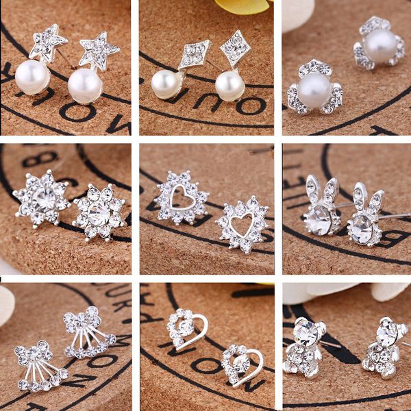 

120pairs / lot, 35 стилей корейских творческий моды бриллиантовые серьги новые серьги перлы горячие продажи ювелирных аксессуаров серьги t2c, Golden;silver