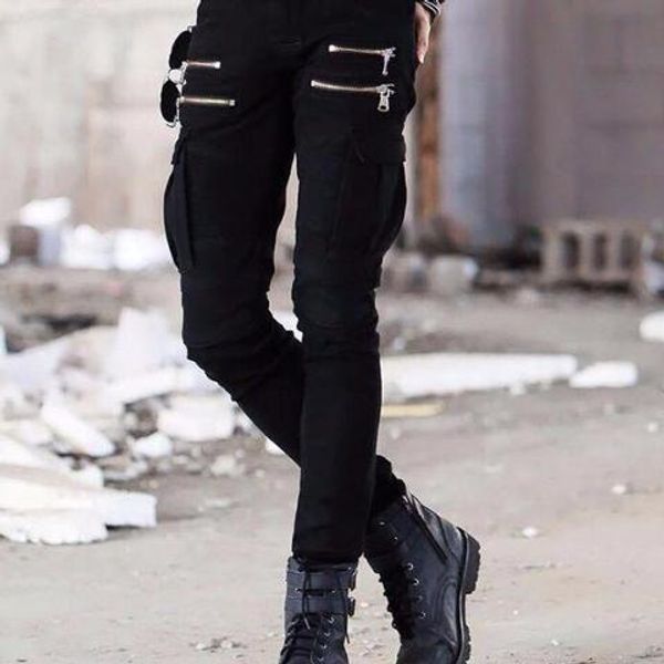 

green black mens denim biker cargo jeans brand men stretch skinny moto pencil jeans runway distressed motorcycle jean, Blue