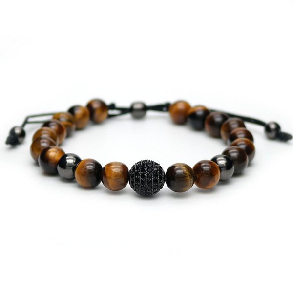 

gold-color male black cz ball macrame charm bracelets tiger eye stone bracelet men women pulseira masculina g-10 jewelry accessory, Golden;silver