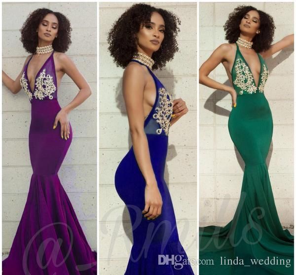 

open back prom dress halter neck long appliques formal pageant holidays wear graduation evening party gown custom made plus size, Black