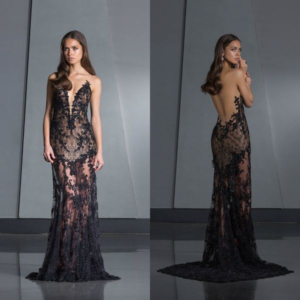 

2018 black prom dre long lace applique beaded backle weep train heer jewel neck mermaid evening gown plu ize formal dre party