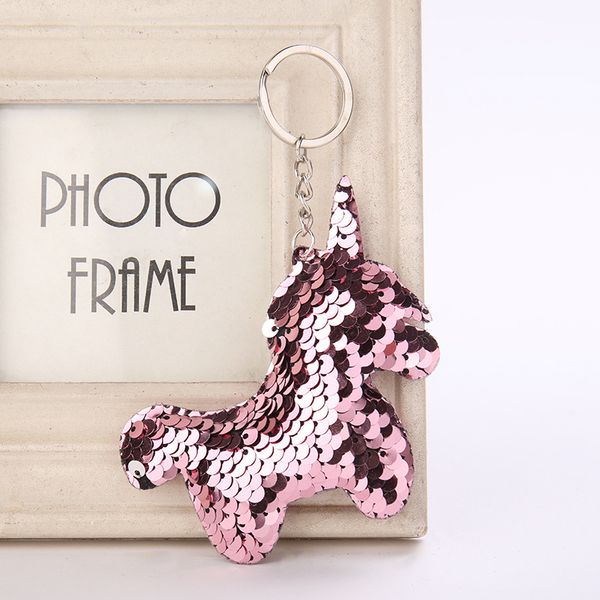 

cute unicorn keychain glitter pompom sequins key ring gifts for women llaveros mujer charms car bag, Silver