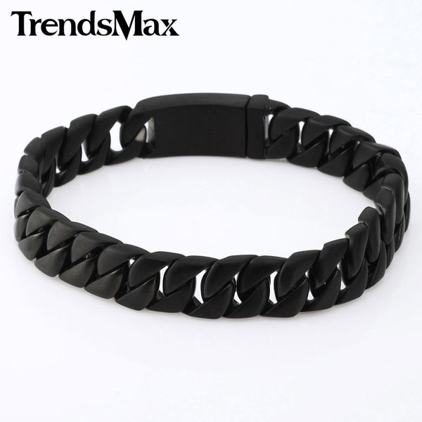 

trendsmax 11mm wide curb cuban black 316l stainless steel bracelet mens boys chain jewelry hb97