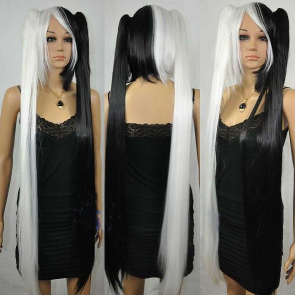 

new fashion black+white long hair straight full harajuku wigs cosplay party wig