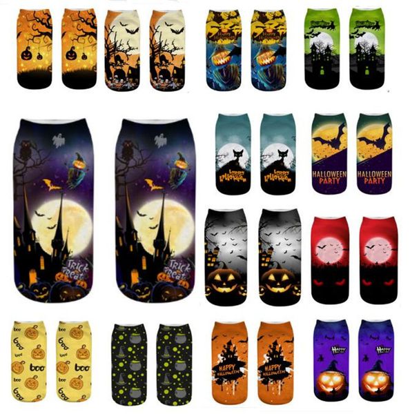 

2019 новое поступление хэллоуин короткие носки унисекс мужчины женщины дети 3d принт тыква летучая мышь прохладный polyster новинка лодка но, Pink;yellow