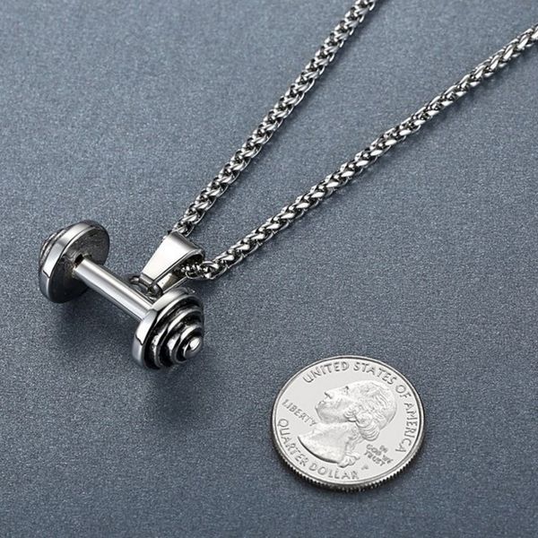 

dumbbell pendant necklaces luxury necklace bodybuilding gym barbell necklace, Silver