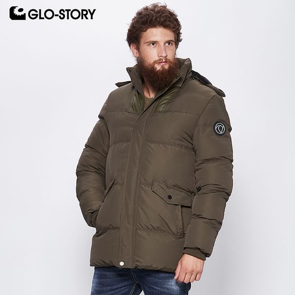 

glo-story 2018 new men's winter parka with hood zipper closure pockets thick coat winter jackets men coats mma-6504, Black