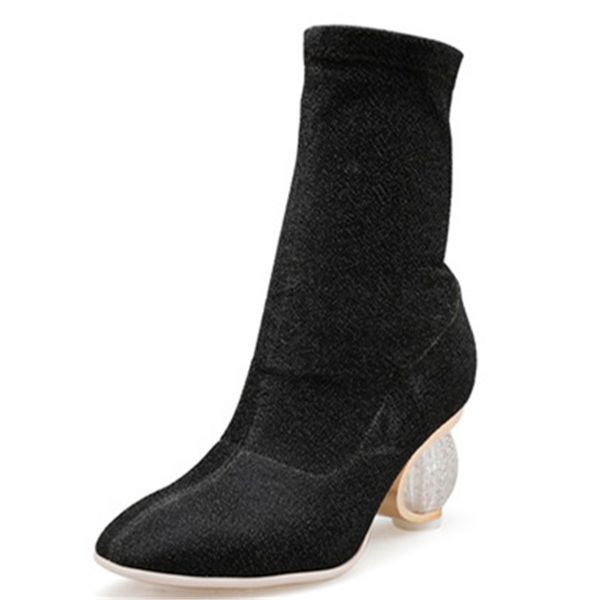

2018 fashion autumn shoes woman square toe elastic boots elegant prom high heels ankle boots for women big size 35-43, Black