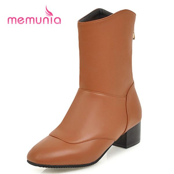 

memunia large size 31-45 classic simple zipper fashion boots square toe med heels winter boots 2018 new ankle for women, Black