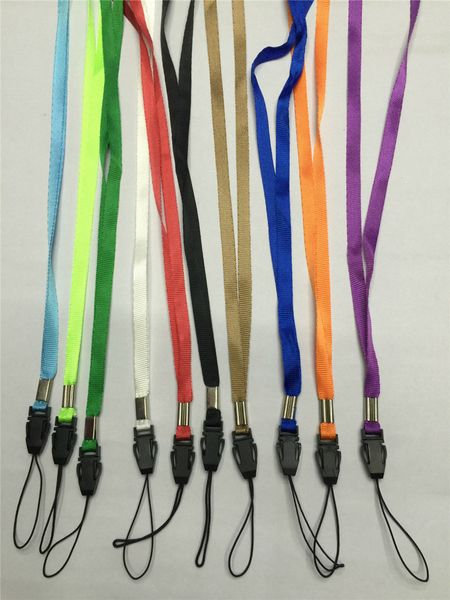 

100pcs/bundle candy colors cell phone lanyards id card neck lanyard long straps nylon hang rope with aircraft buckle keychains, Silver