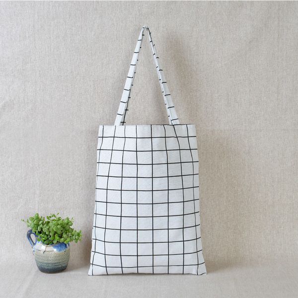

2018 new handbag fashion grid fan art casual organizer shoulder bag cotton & linen shopping bag 1pc sotrage