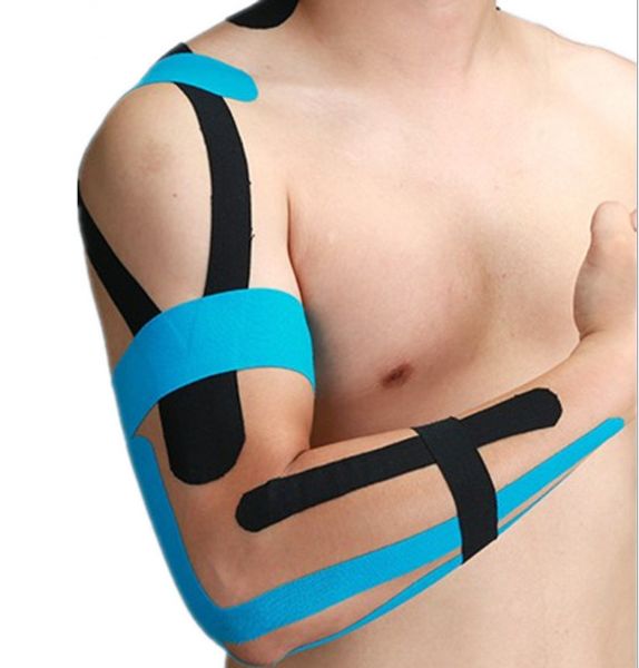 

5m*5cm waterproof breathable elastic kinesiology muscles tape sport fitness strain injury guard muscles care adhesive tape strap, Black;blue