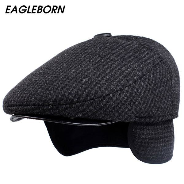 

2017 [eagleborn] new autumn winter mens hats beret caps dad hat cotton plaid beret hat british retro men flat cap, Blue;gray