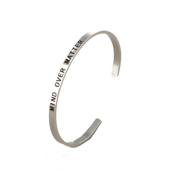

10pcs 4mm diy stainless steel jewelry alphabet lettering mind over matter cuff inspirational bracelet for gift jewelry, Black
