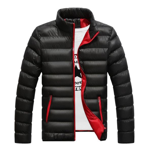 

2018 winter men cotton jacket thickened parkas slim-cut warm padded overcoats stand collar wind breaker outwear male clothing, Black