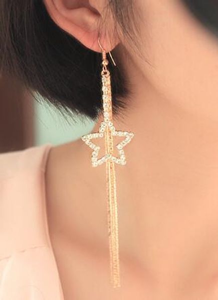 

new european and american popular and exaggerated pentagonal fringed earring pendant super long style auricle string auricle fashionable, Silver