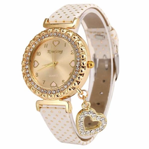 

2018 love heart bracelet watches women leather crystal quartz wrist watch gold clock montre, Slivery;brown