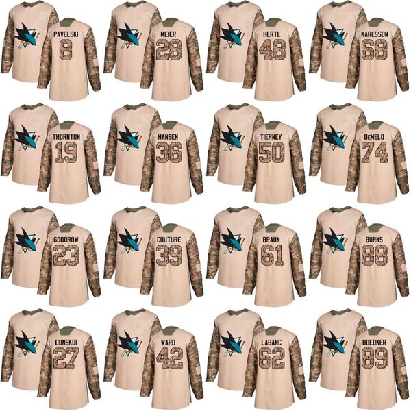 

San Jose Sharks Jersey Veterans Day Practice 8 Joe Pavelski 19 Joe Thornton 39 Logan Couture 42 Joel Ward 88 Brent Burns Hockey Jerseys