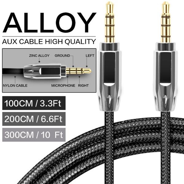 

zinc alloy polished metal connectors male to male aux audio cable 3.5mm auxiliary nylon braided stainless steel cord black silver rose gold