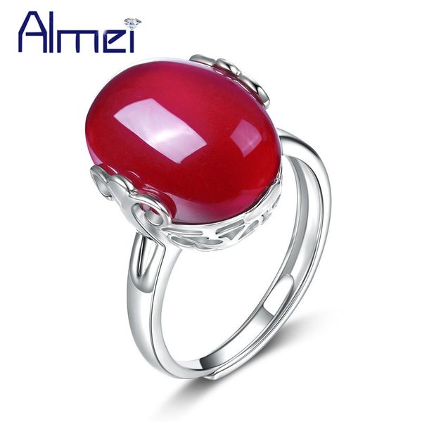 

almei wedding rings for women adjustable ring female jewelry with red stones women's decorating valentines day gift jz149, Golden;silver
