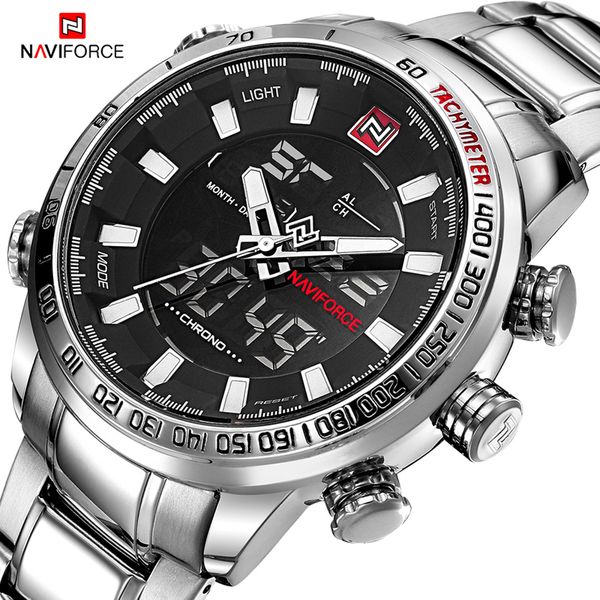 

naviforce men's quartz analog wrist watch luxury fashion sport watches waterproof stainless male watches clock relogio masculino, Slivery;brown