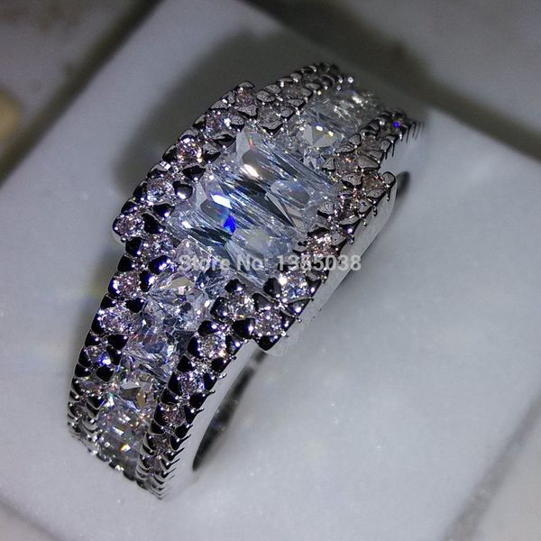 

fashion jewelry men princess gem 5a zircon stone 10kt white gold filled engagement wedding ring sz 5-11 gift ing, Slivery;golden