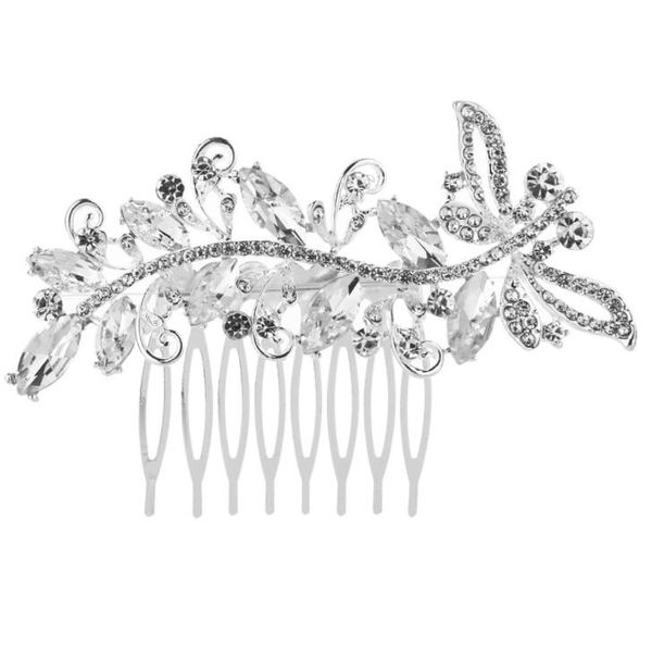 Dragonfly Shaped Bridal Crystal Hair Combs Sparkling Silver Plated