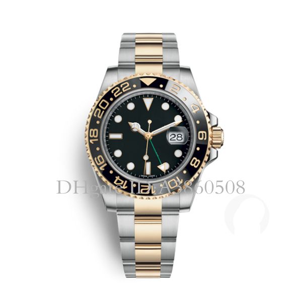 

Qualiy men watch gmt work yellow gold ro 40mm automatic movement mechanical tainle teel ceramic bezel luxury watche apphire gla