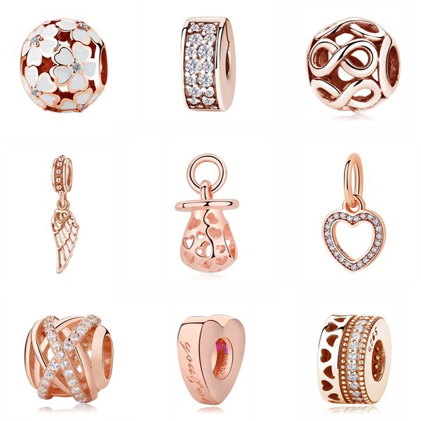 

authentic original 925 sterling silver charm bead bloom pendant clip charms rose gold fit bracelets women diy jewelry