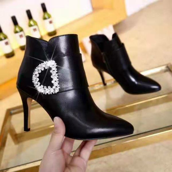 

martin boots high heel boots women's shoes pointed side zipper adhesive shoes black new women's high heels