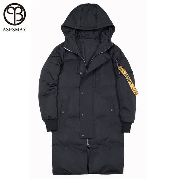 

asesmay brand clothing luxury men winter jacket hooded down coats man thick causal warm wellensteyn parkas long white outwear, Black