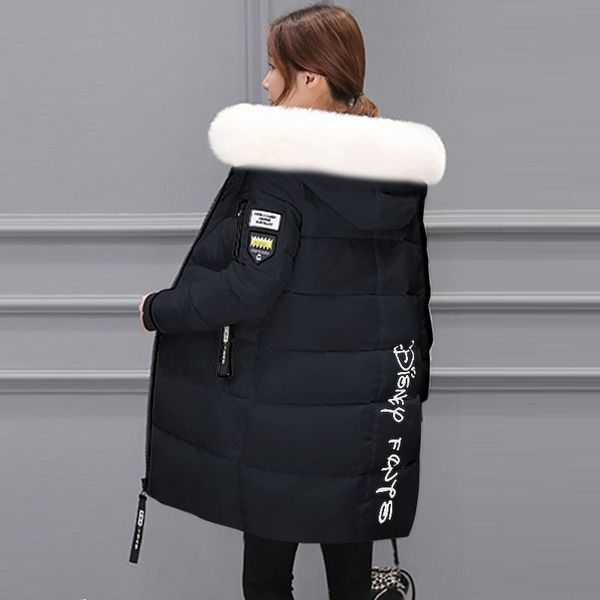 

womens winter jackets and coats parkas for women 4 colors wadded jackets warm outwear with a hood large faux fur collar, Black