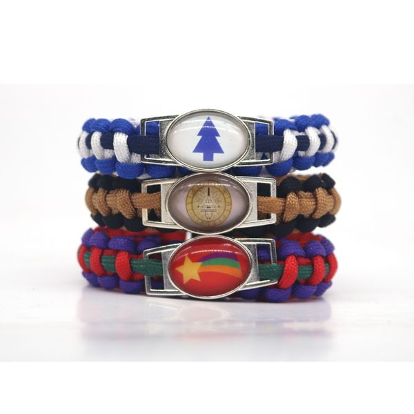 

classic cartoon gravity falls paracord bracelets wheel of cypher dipper mabel logo rope chain handmade jewelry for fans, Golden;silver