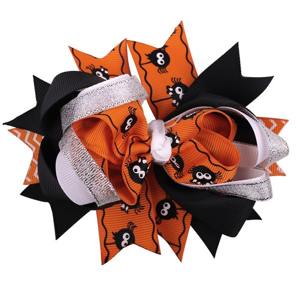 

xima 10pcs halloween multicolor hair clips bows kids boutique festival gift for girls cute cartoon pattern hair accessories, Golden;silver