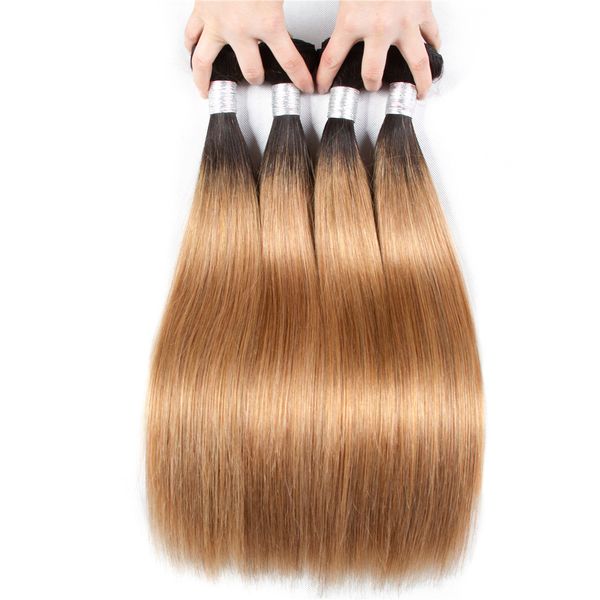 

2 tone ombre brazilian straight hair weave bundles 1b/27 non remy human hair extensions 3 or 4 bundles human hair extensions ombre weaves, Black