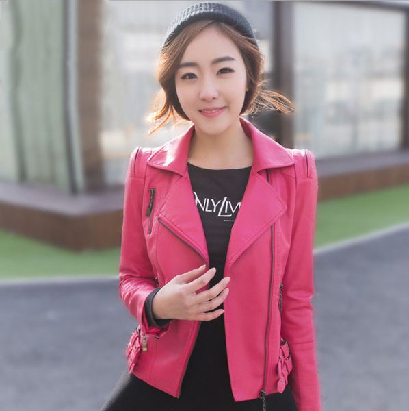 

new autumn and winter leather jacket women's slim short zipper motorcycle jacket faux soft pu leather coats women, Black
