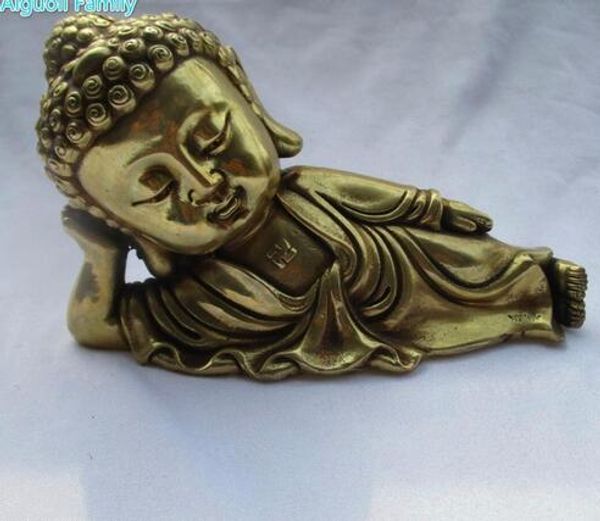 Decorazioni nuziali/Collezione d'arte Statua di Buddha dormiente intagliata in ottone cinese/Scultura in metallo per decorazioni domestiche